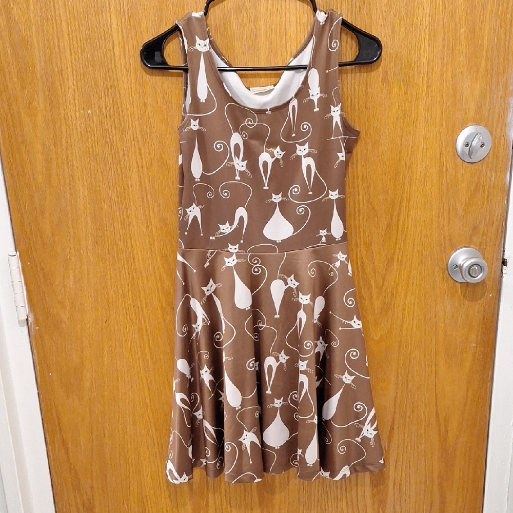 Cowcow brown and white cat stretch skater dress